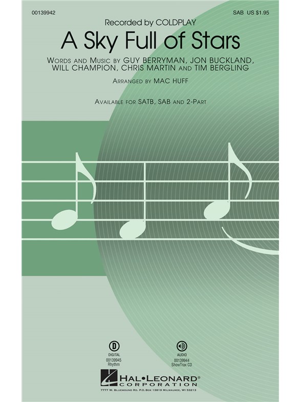 Coldplay A Sky Full Of Stars (Arr Huff Mac) Sab Choral