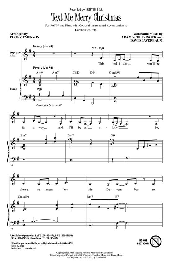 Schlesinger/Javerbaum Text Me Merry Christmas (Emerson) Showtrax Cd