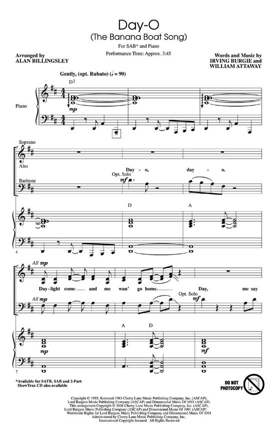 DAY-O BANANA BOAT SONG BLLNGSLY SAB