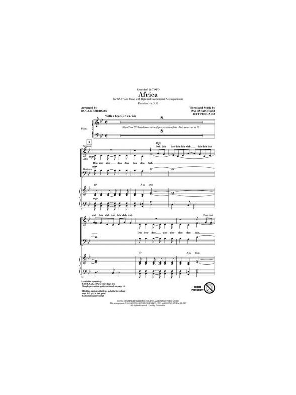 TOTO AFRICA (ARR EMERSON ROGER) SAB CHOR