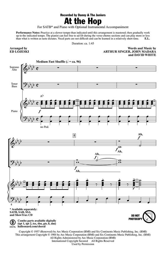 Singer/White/Madara At The Hop (Arr Lojeski Ed) Showtrax Cd
