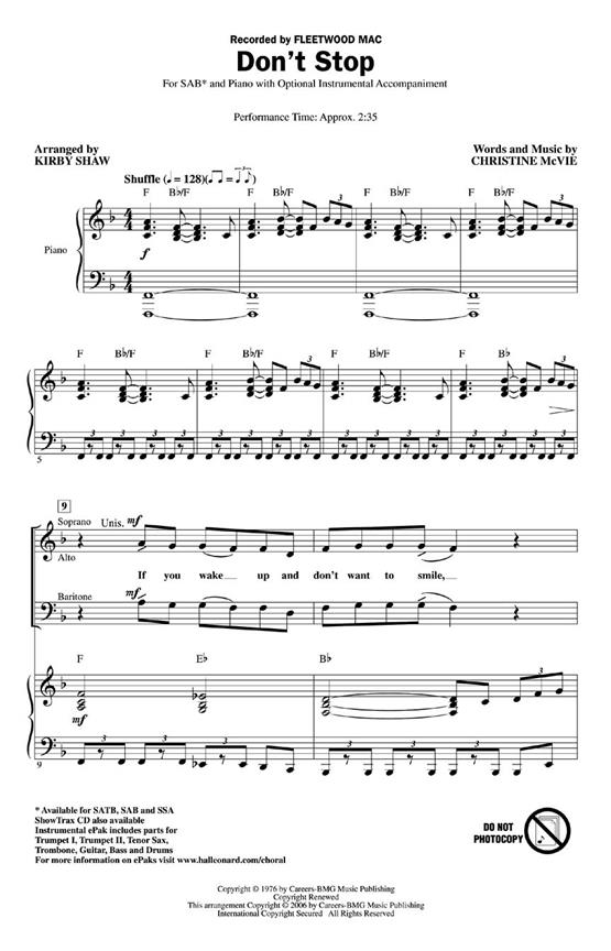 Mcvie Don't Stop (Shaw) Sab Chor