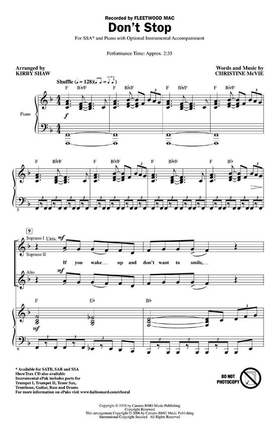 MCVIE CHRISTINE DON'T STOP (ARR SHAW KIRBY) SSA CHORAL