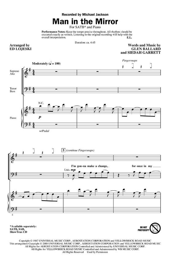MICHAEL JACKSON MAN IN THE MIRROR (ARR ED LOJESKI) SHOWTRAX CD