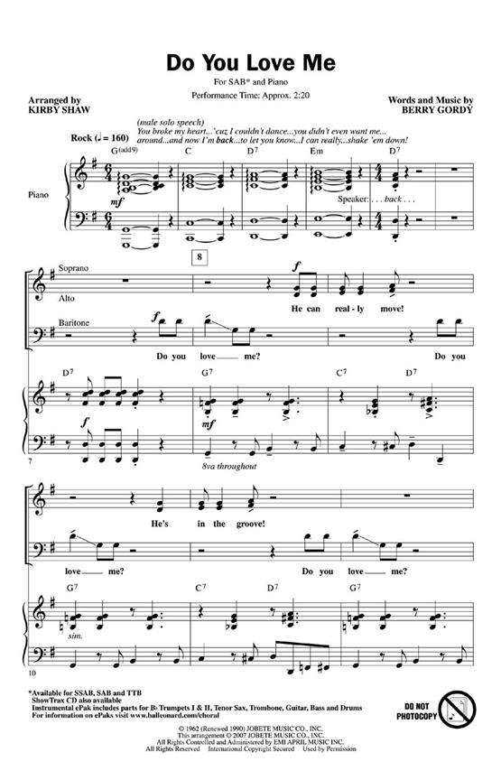 GORDY BERRY DO YOU LOVE ME (ARR SHAW KIRBY) SAB CHORAL