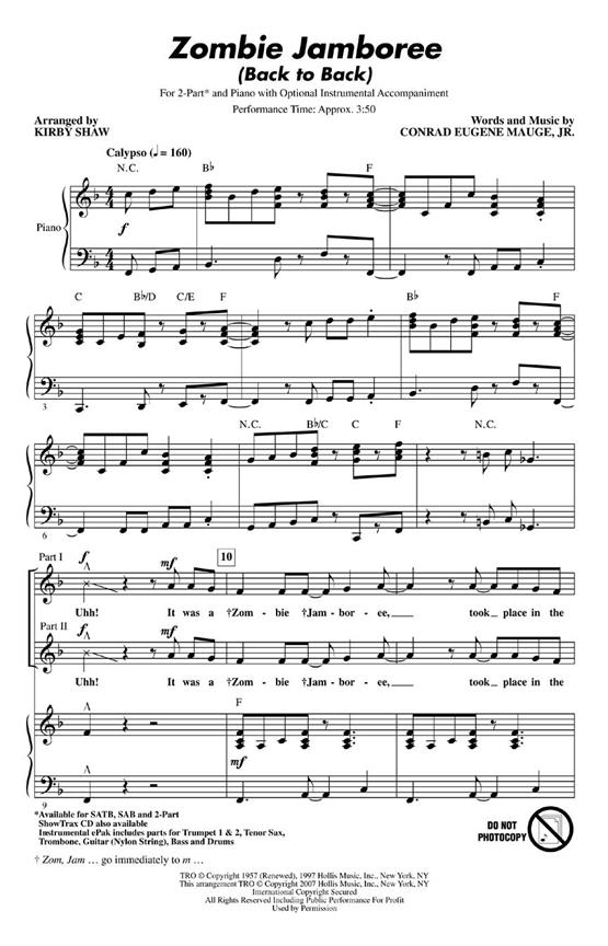 Mauge Conrad Zombie Jamboree Back To Back (Arr Shaw Kirby) 2 Part Chor