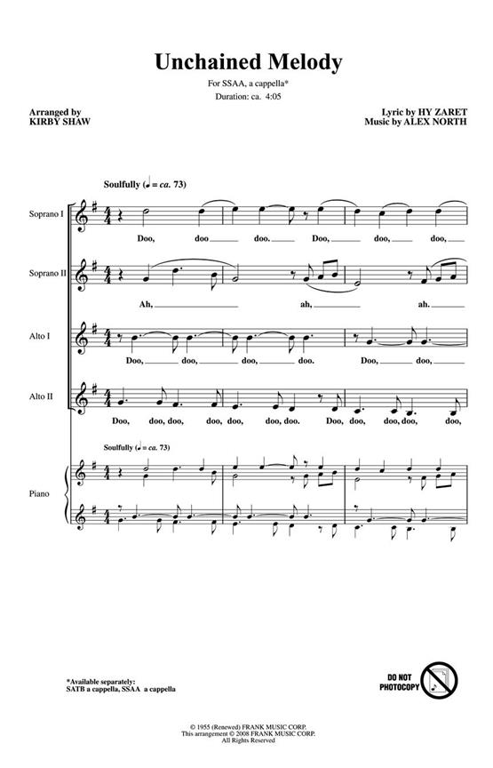 UNCHAINED MELODY (ARR KIRBY SHAW) SSAA ACAPELLA CHORAL