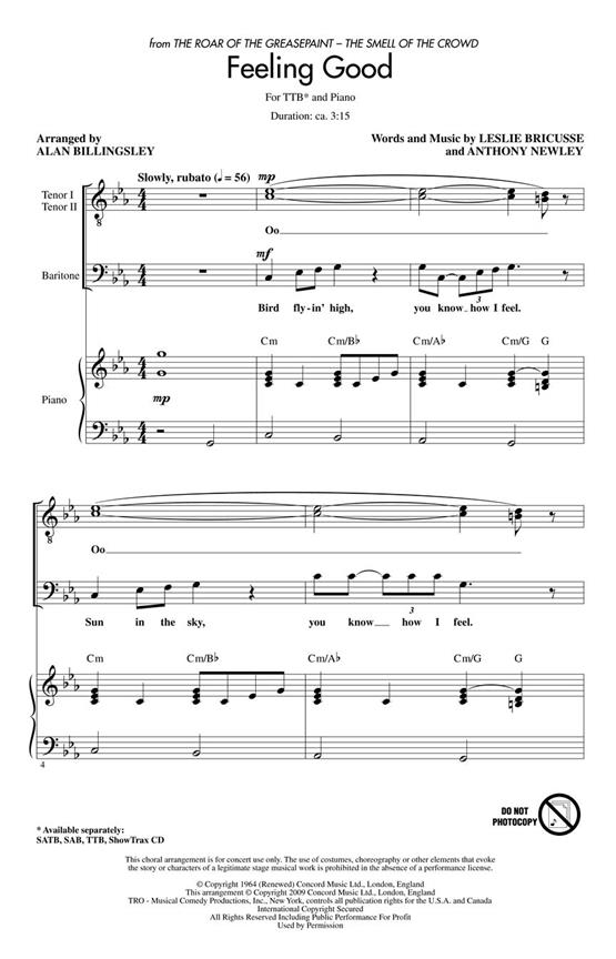 Bricusse/Newley Feeling Good (Arr Billingsley Alan) Ttb Choral