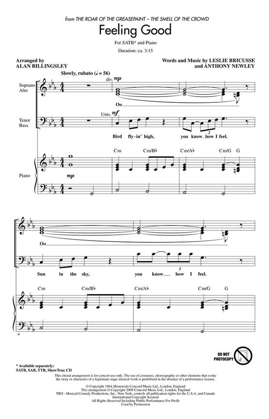Bricusse/Newley Feeling Good (Arr Billingsley Alan) Showtrax Cd