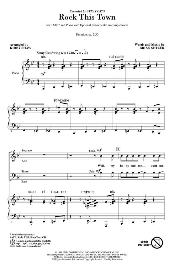 Setzer Brian Rock This Town (Arr Shaw Kirby) Showtrax Cd