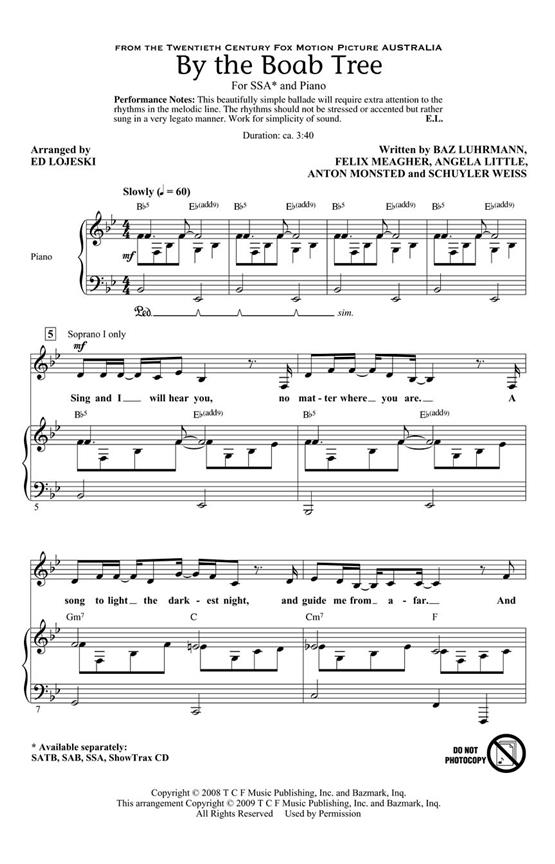 BY THE BOAB TREE FROM THE FILM AUSTRALIA (ARR LOJESKI ED) SSA CHORAL
