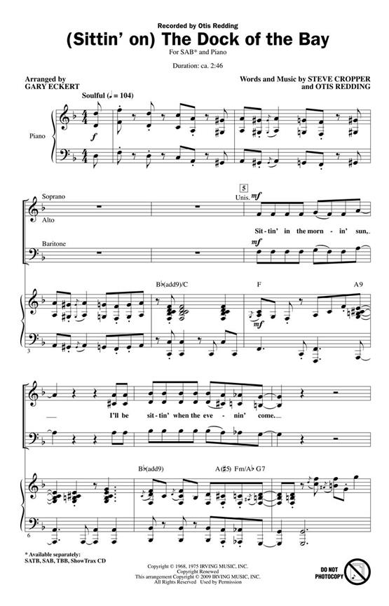 REDDING OTIS SITTIN' ON THE DOCK OF THE BAY (ARR ECKERT GARY) SAB CHOR