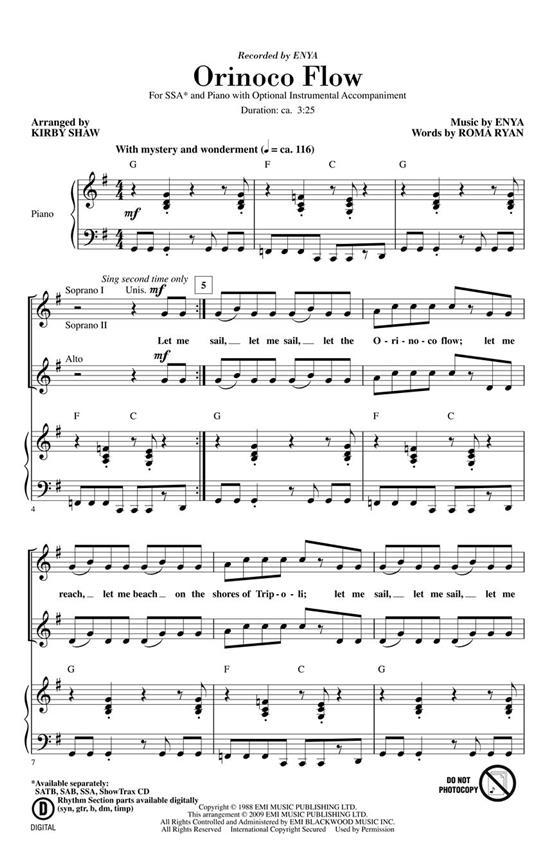 ENYA ORINOCO FLOW (ARR SHAW KIRBY) SSA CHOR