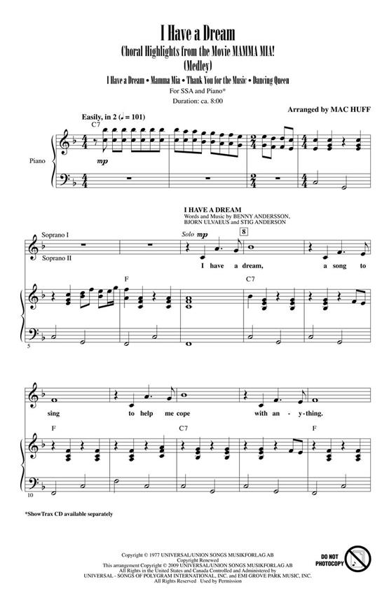 ABBA I HAVE A DREAM MAMMA MIA MEDLEY (ARR MAC HUFF) SHOWTRAX CD