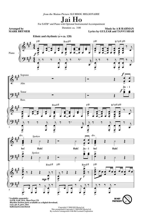 JAI HO FROM SLUMDOG MILLIONAIRE (ARR MARK BRYMER) SHOWTRAX CD