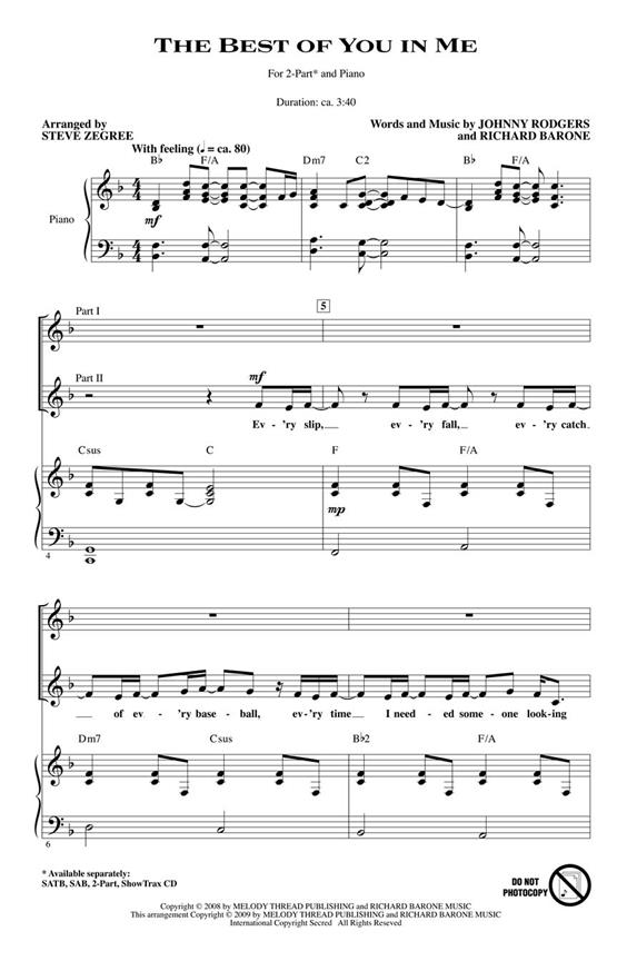 RODGERS/BARONE THE BEST OF YOU IN ME (ARR ZEGREE STEVE) 2 PART CHORAL