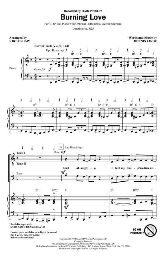 Linde Burning Love (Shaw) Ttb Chor