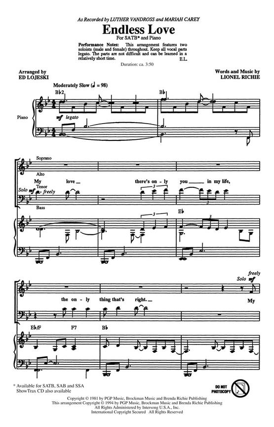 LIONEL RICHIE & DIANA ROSS ENDLESS LOVE (ARR ED LOJESKI) SHOWTRAX CD