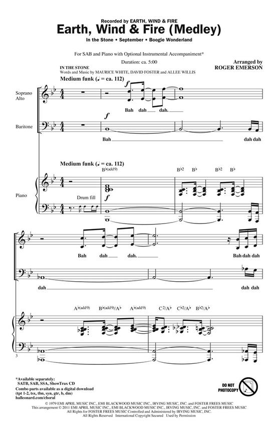 EARTH WIND & FIRE MEDLEY (EMERSON ROGER) SAB CHORAL