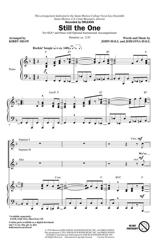 Orleans Still The One (Arr Shaw Kirby) Ssa Choral