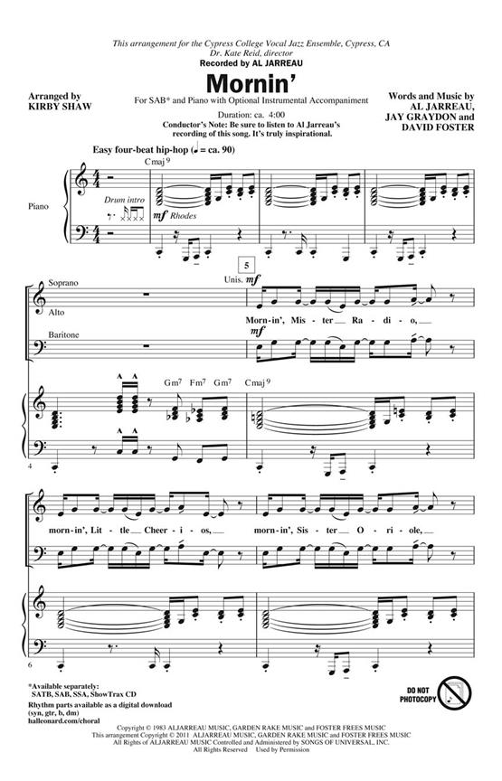 JARREAU AL MORNIN' (SHAW KIRBY) SAB CHORAL