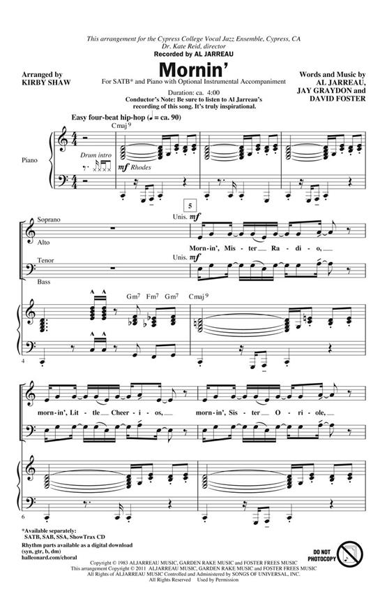 Jarreau Al Mornin' (Arr Shaw Kirby) Showtrax Cd