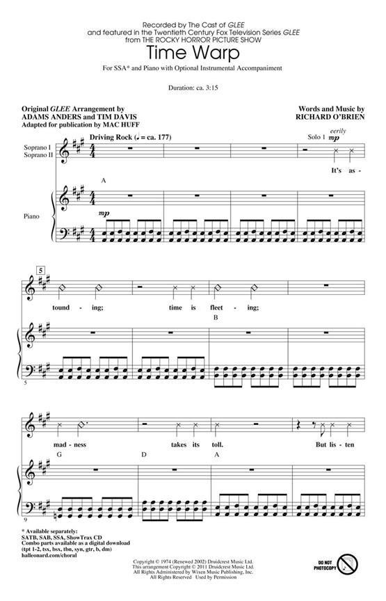 O'BRIEN RICHARD TIME WARP (HUFF/ANDERS/DAVIS) SSA CHORAL