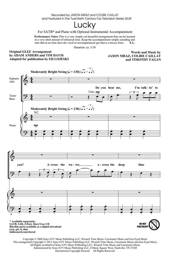 CAILLAT COLBIE/MRAZ JASON LUCKY FROM GLEE (LOJESKI ED) SHOW TRAX CD