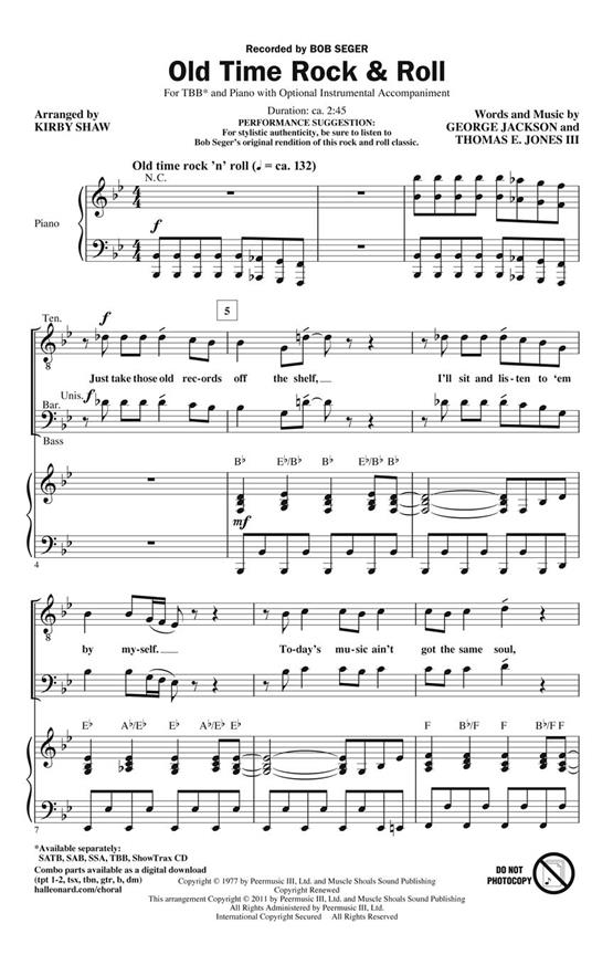 SEGER BOB OLD TIME ROCK & ROLL (SHAW KIRBY) TBB CHORAL