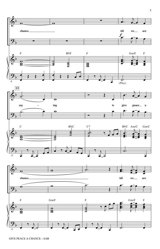 LENNON JOHN GIVE PEACE CHANCE MUSIC OF JOHN LENNON MEDLEY (HUFF) SAB