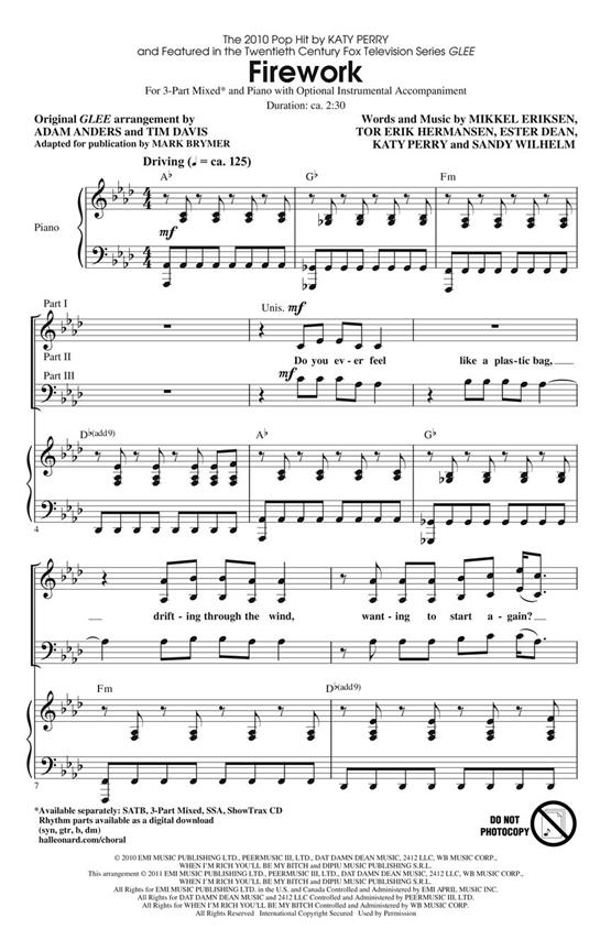 Perry Katy Firework (Anders Adam/Davis Tim) 3 Part Mixed Choral