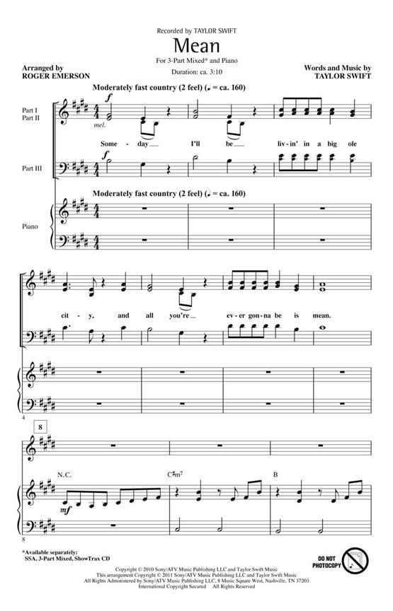 SWIFT TAYLOR MEAN (EMERSON ROGER) 3 PART MIXED CHORAL