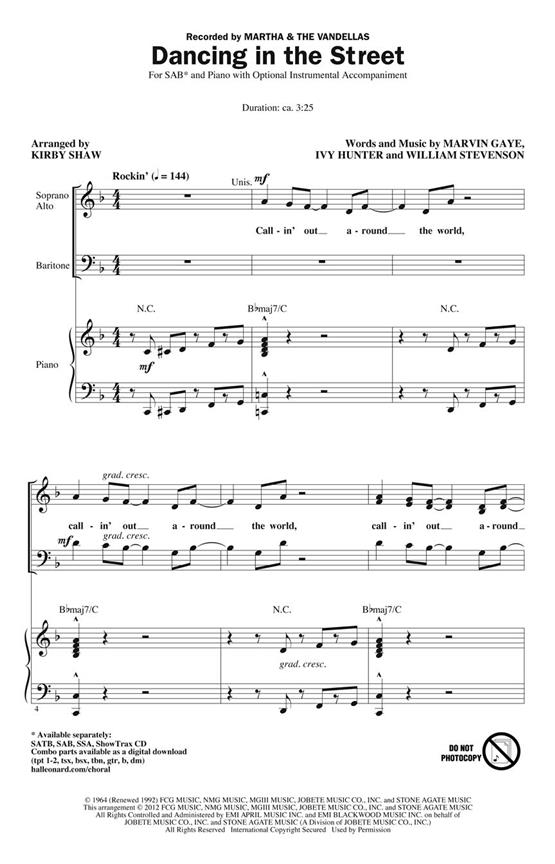 GAYE/HUNTER/STEVENSON DANCING IN THE STREET (ARR SHAW KIRBY) SAB CHOR