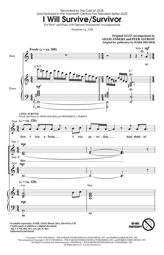 I WILL SURVIVE/SURVIVOR (BRYMER/ANDERS/ASTROM) SSA CHORAL