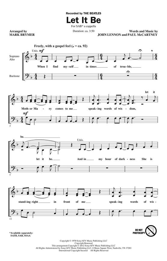 Beatles Let It Be (Brymer) Sab Chor