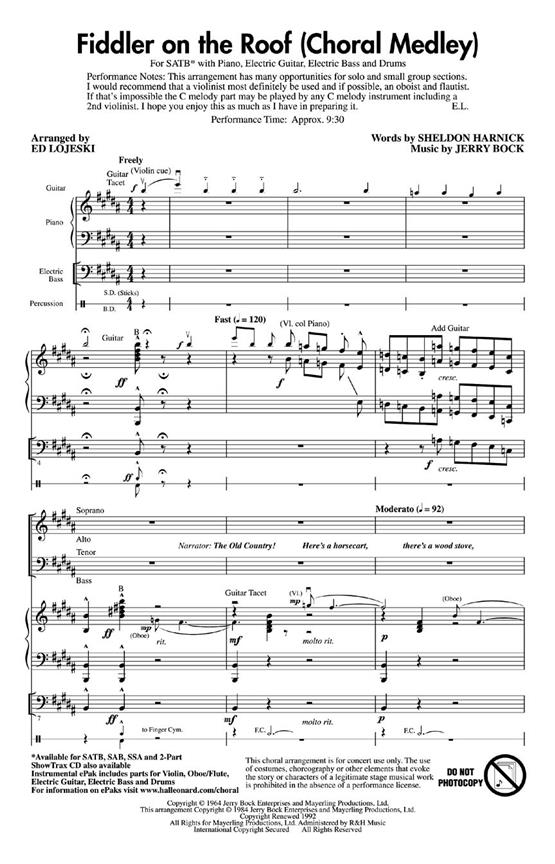 FIDDLER ON THE ROOF CHORAL MEDLEY (LOJESKI ED) SHOW TRAX CD