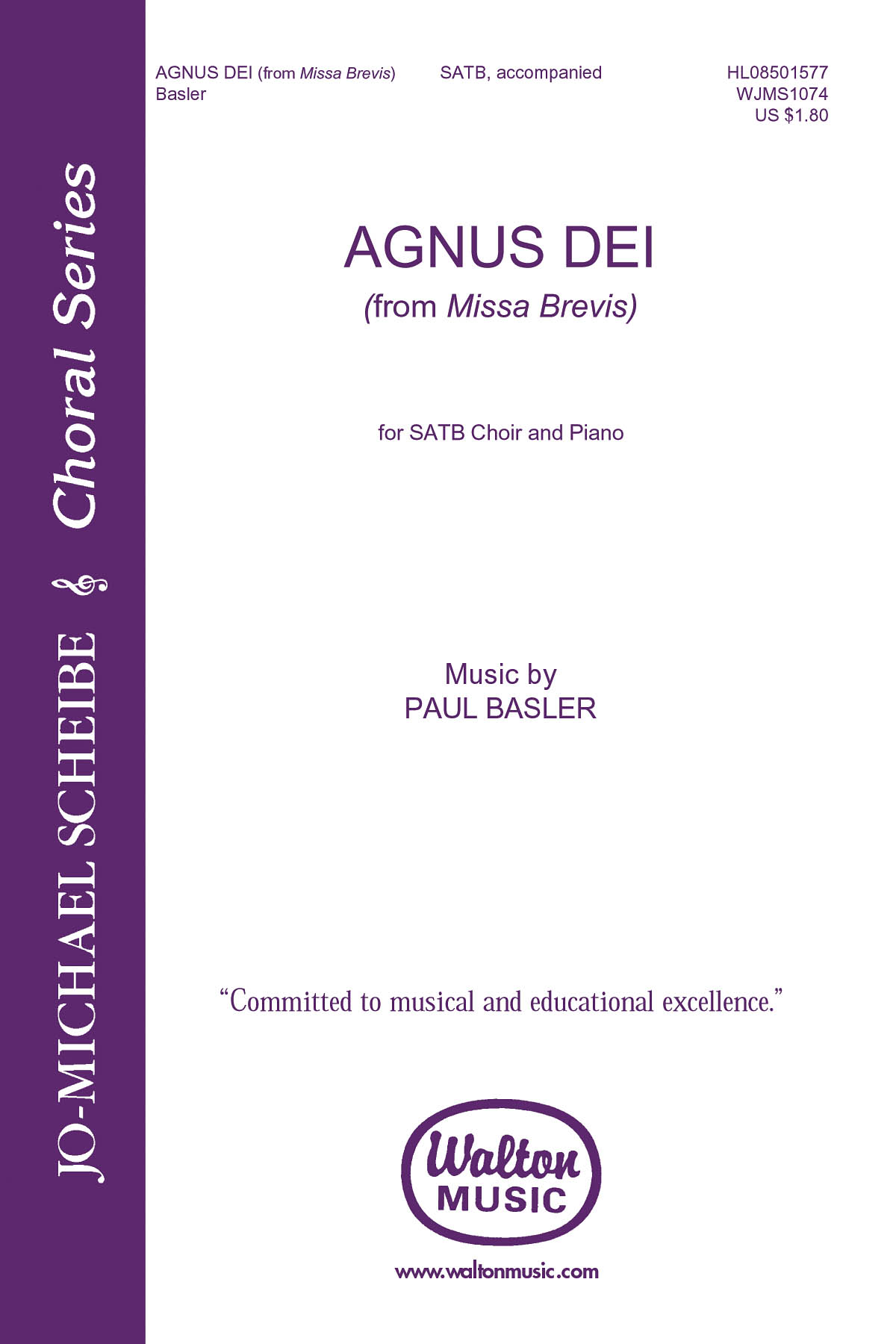BASLER PAUL AGNUS DEI FROM MISSA BREVIS SATB CHORAL