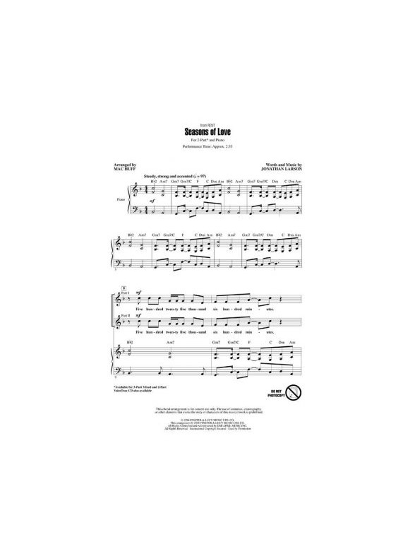 LARSON JONATHAN SEASONS OF LOVE FROM RENT (ARR HUFF MAC) 2 PART CHORAL