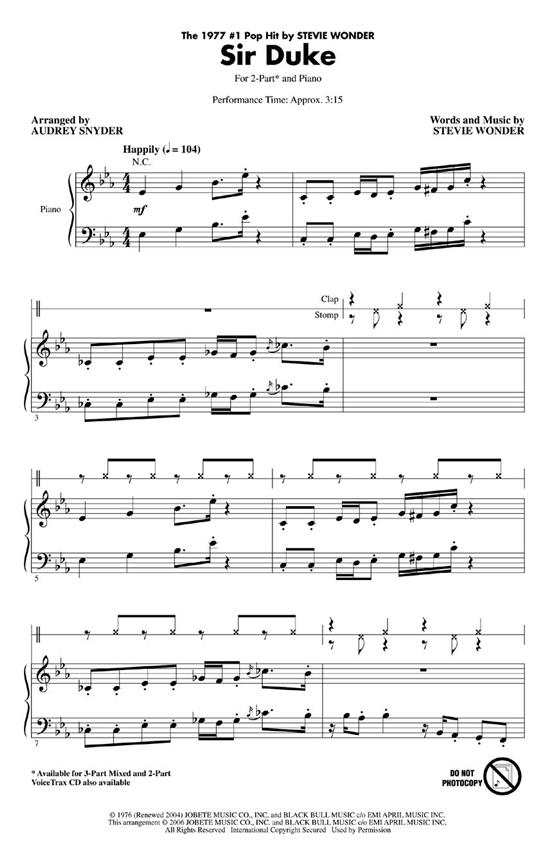 WONDER STEVIE SIR DUKE (ARR SNYDER AUDREY) 2 PART CHORAL
