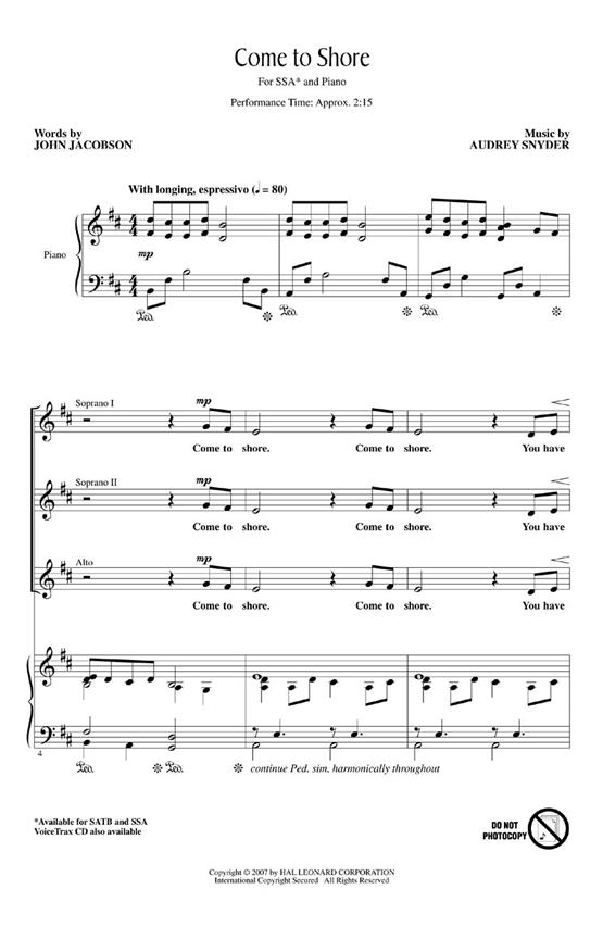 SNYDER AUDREY/JACOBSON JOHN COME TO SHORE SSA CHORAL
