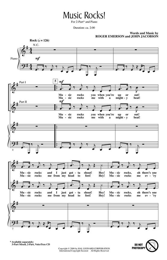 JOHN JACOBSON & ROGER EMERSON MUSIC ROCKS! 2 PART CHORAL SHEET