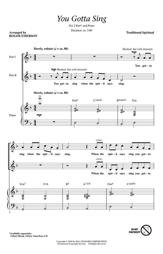 YOU GOTTA SING (ARR ROGER EMERSON) DISCOVERY CHORAL 2-PART CHOR