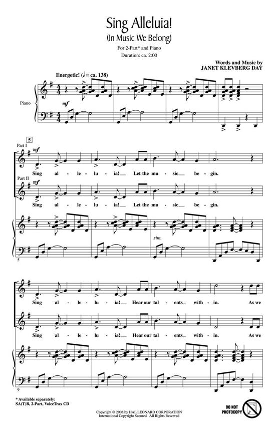 DAY JANET KLEVBERG SING ALLELUIA 2 PART