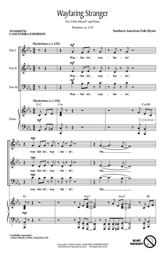 Wayfaring Stranger (Arr Emerson Cassandra) Voicetrax Cd