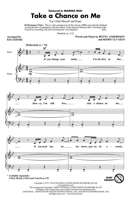 ANDERSSON/ULVAEUS TAKE A CHANCE ON ME (ARR LOJESKI ED) VOICETRAX CD