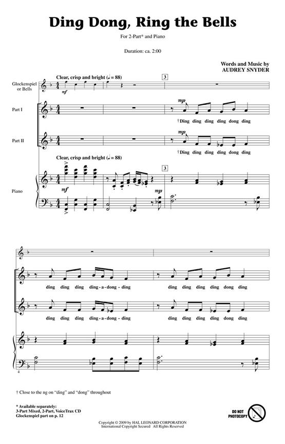 AUDREY SNYDER DING DONG RING THE BELLS 2-PART CHORAL SHEET