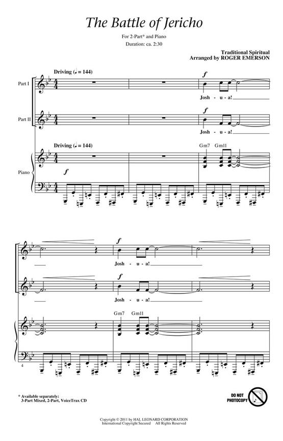 THE BATTLE OF JERICHO (ARR EMERSON ROGER) 2 PART CHORAL