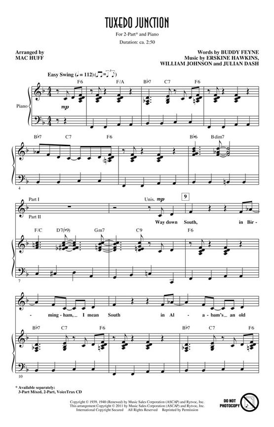TUXEDO JUNCTION (HUFF MAC) 2 PART CHORAL SHEET MUSIC