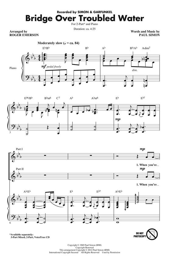 Simon Paul Bridge Over Troubled Water (Arr Emerson Roger) 2 Part Chor