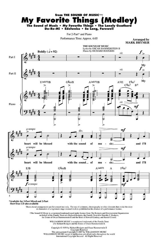 RODGERS/HAMMERSTEIN MY FAVORITE THINGS MEDLEY (BRYMER MARK) 2PT CHORAL